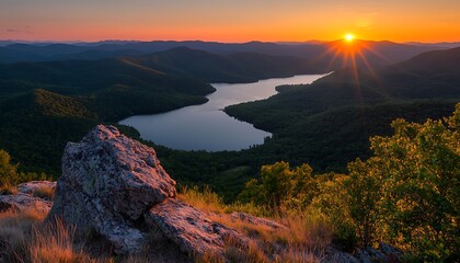 Mountain Sunset Lake View