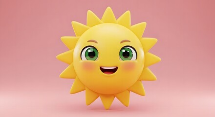 Fototapeta premium Cute Smiling Sun Character Cartoon on Pink Background for Kids