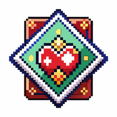 Obraz premium Retro Pixel Art Heart with Geometric Diamond Border and Patterned Background