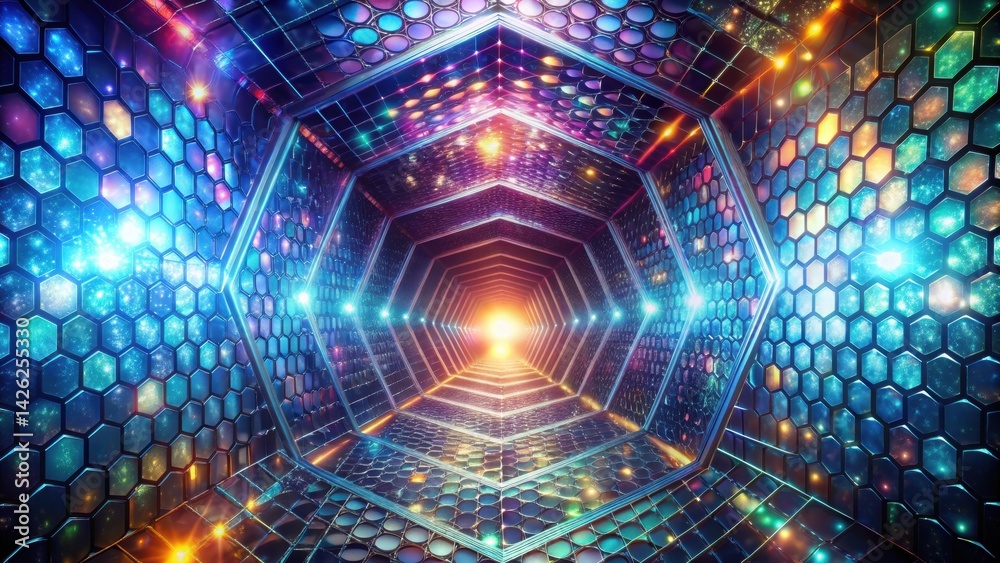 Aufkleber illuminated hexagonal corridor leading to a bright future