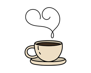 Coffee or tea cup mug evaporation vapour flat vector illustration