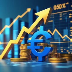 euro coin graph with arrow