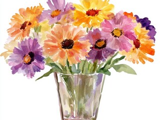 Watercolor bouquet bursting with colorful blooms