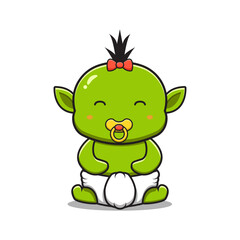 Cute baby goblin cartoon icon illustration