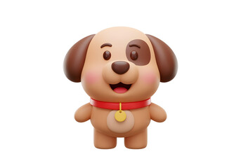 Happy Cute Dog Cartoon is a cheerful Character smiling 3d render isolated on a white background