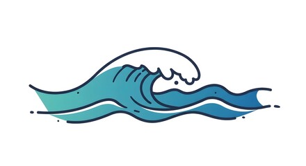 Obraz premium Stylized Ocean Wave Illustration with Blue Gradient and Dark Outline