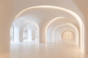 Fototapeta premium Elegant modern architectural hallway with arches and soft lighting in a minimalist space