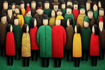 Obraz premium Diverse crowd gathering in colorful attire at a festive outdoor event in a lively urban setting