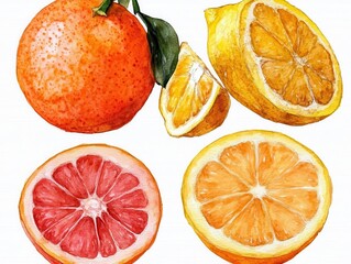 Watercolor citrus medley vibrant slices  whole fruit