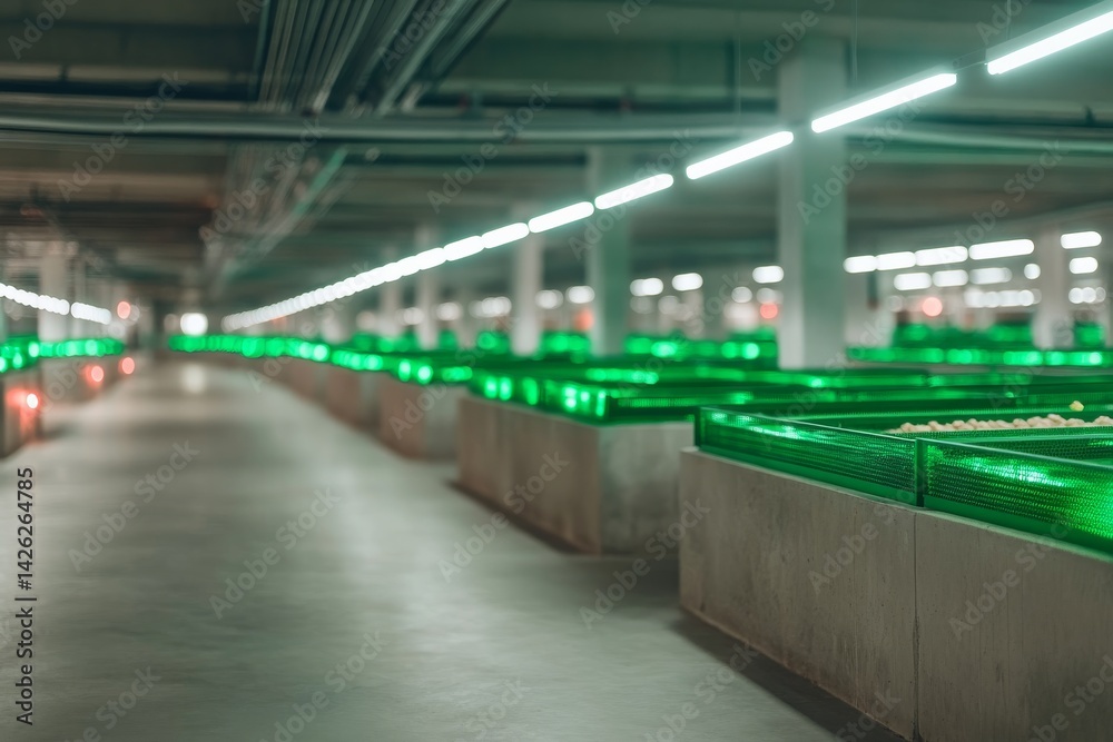 Poster Rows of glowing green racks extend through a spotless server room, highlighting advanced technology and precision in a modern data center environment