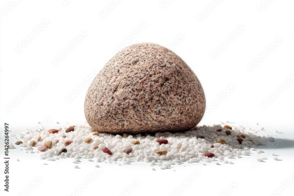 Poster unique stone resting atop a bed of colorful sand in a minimalistic setting perfect for a calming atm