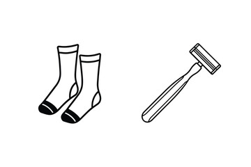 Socks And Razor Monochrome Outline Illustration For Apparel Fashion And Personal Care