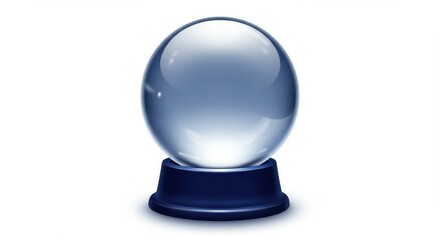 Glossy crystal ball sits atop a dark blue pedestal, set against a white background