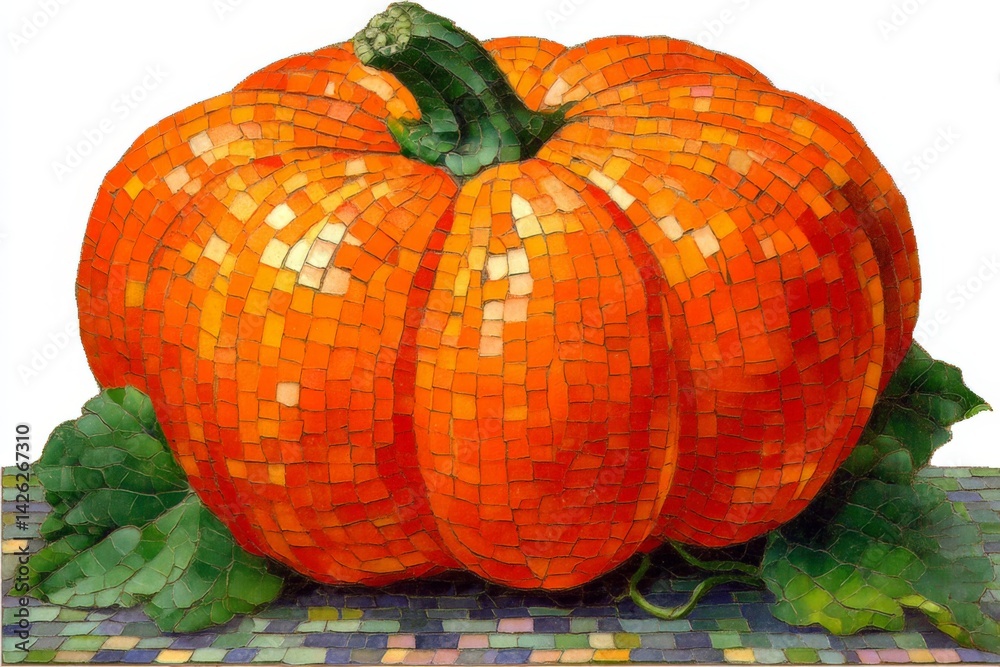 Aufkleber mosaic pumpkin on a colorful surface showcasing vibrant tiles and intricate design details in a crea