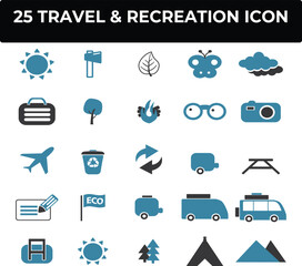 Twenty-five travel and recreation icons perfect for websites brochures and travel guides