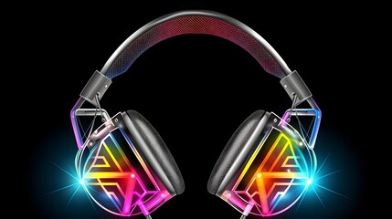 Professional Bright Mesh Headphones Configuration Gear with Glare Image for Multimedia Websites