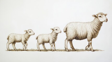 Fototapeta premium An informative and visually appealing growth chart for a farm animal like a sheep, showing how its size increases as it ages