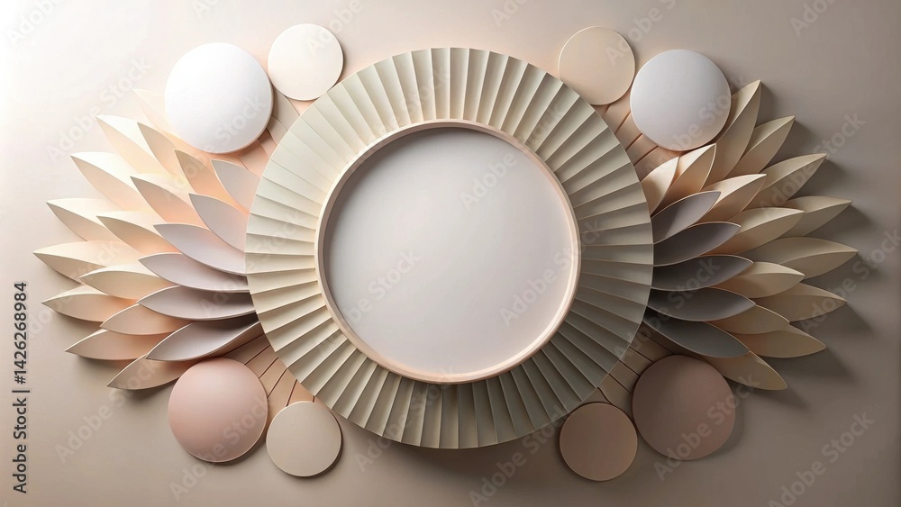 Poster abstract neutral-toned circular floral design with central empty space for text or logo