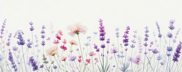 Ilustraci&oacute;n flores de lavanda. estilo acuarela. 