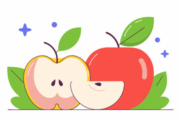 red apple with leaves