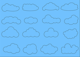 Collection of white clouds illustrations. Vector set of cartoon clouds in flat design.Clouds with rain. PNG