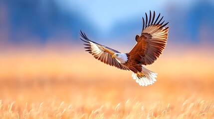 Fototapeta premium Majestic eagle in flight over golden field