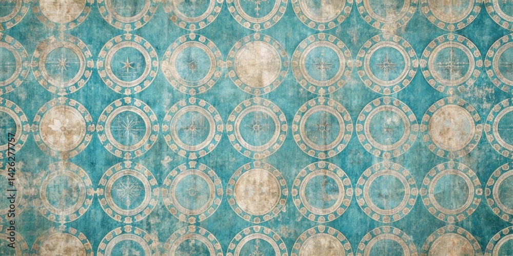 Poster Antique Teal and Beige Circular Pattern Texture Background
