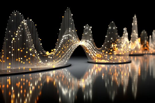 Dynamic sound waves glowing in vibrant colors create a mesmerizing audio visualization at night