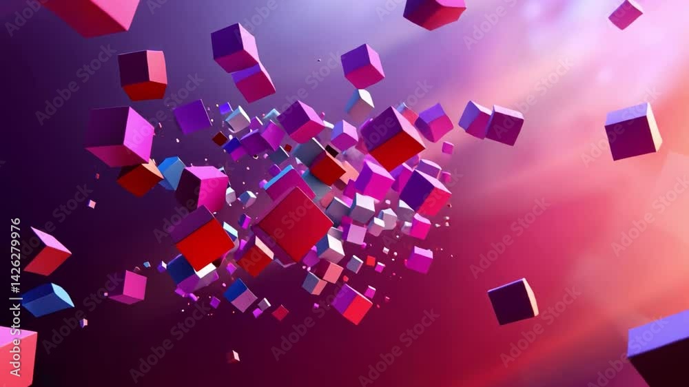 Poster colorful 3d cubes floating in vibrant abstract space create dynamic visual effect, where interplay o