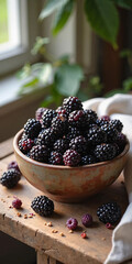 Fresh Organic Blackberries with Rich Color and Glossy Texture – Perfect for Gourmet Food Ads, Packaging, or Editorial Visuals with Natural Lighting