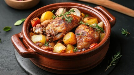 Clay hot pot with balanced ingredients for Chanko Nabe meal, neatly styled for a cozy home dinner