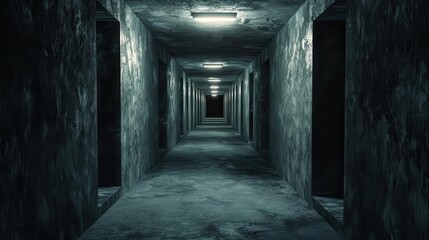 Fototapeta premium Massive underground bunker complex, dimly lit corridors, survivalist technology, postapocalyptic refuge