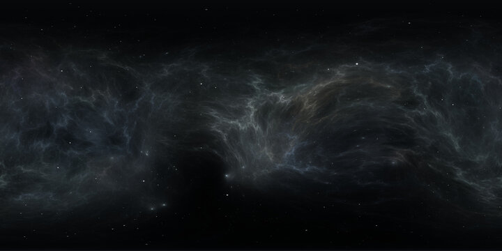 360 degree space nebula. Giant interstellar cloud with stars, equirectangular projection, environment map. Spherical panorama. 3d illustration
