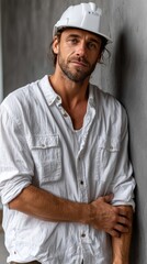 Confident Male Construction Worker Posing in Urban Setting Professional Portrait Modern Environment Direct View Empowering Concept