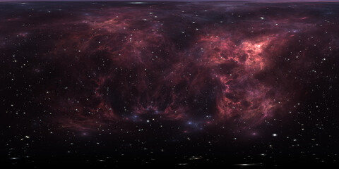 360 degree space nebula. Giant interstellar cloud with stars, equirectangular projection, environment map. Spherical panorama. 3d illustration