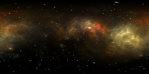 360 degree space nebula. Giant interstellar cloud with stars, equirectangular projection, environment map. Spherical panorama. 3d illustration