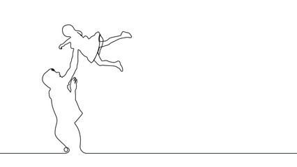 Continuous single line drawing of father and daughter line art vector illustration. Father and daughter one line art template. Happy father's day concept line art.
