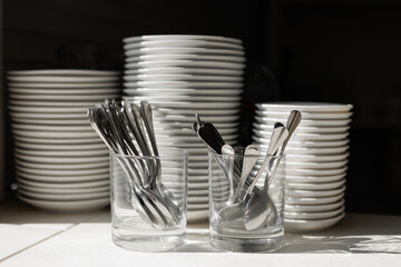Preparation for the wedding ceremony. Tableware for a festive buffet.