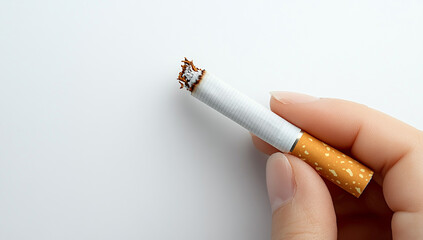 Closeup of a Partially Smoked Cigarette Held in a Hand Represent Anti Drug Day