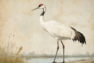 beautiful crane bird artwork animal old grunge 