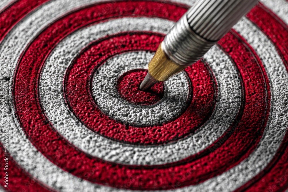 Poster Close-up of a pen poised above a target with concentric circles illustrating focus and precision in an artistic representation
