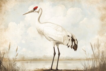 beautiful crane bird artwork animal old grunge 