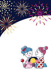 夏祭り・花火を見る浴衣の若い女性の壁紙素材