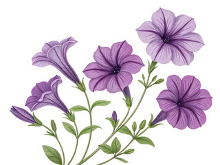 Purple petunia plant png garden flower vector png decorative bloom png white background image