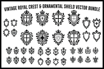 Royal Crest & Vintage Heraldic Shield Vector Bundle | Ornamental Coat of Arms Set