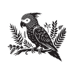 Graceful African Grey Parrot Silhouette Vector - Elegant Tropical Bird Design -  Ideal for Art Prints  - African Grey Parrot Illustration.