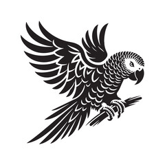 Graceful African Grey Parrot Silhouette Vector - Elegant Tropical Bird Design -  Ideal for Art Prints  - African Grey Parrot Illustration.