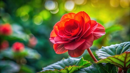 Vibrant Red Flower Blossom in Lush Green Foliage