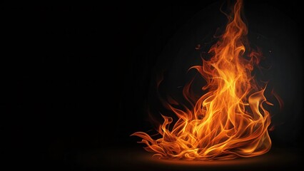 Fototapeta premium Fiery orange flames rising against a dark background, ideal for intense designs and dramatic visuals