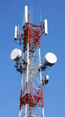 Telecommunications Tower with Antennas Against a Clear Blue Sky Representing Modern Connectivity and Technology